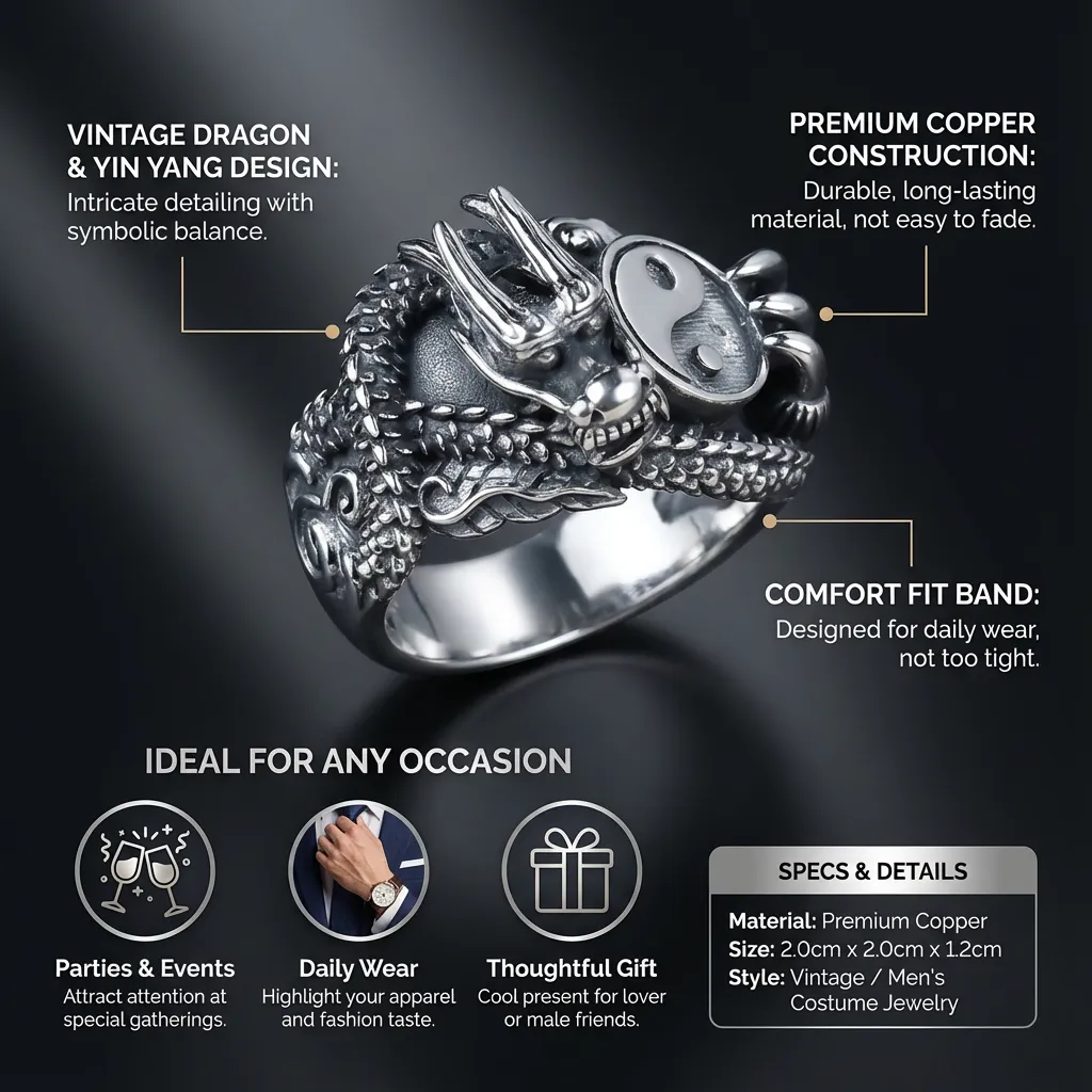 Vintage Finger Ring Metal Dragon Ring Costume Jewelry for Men Metal Ring