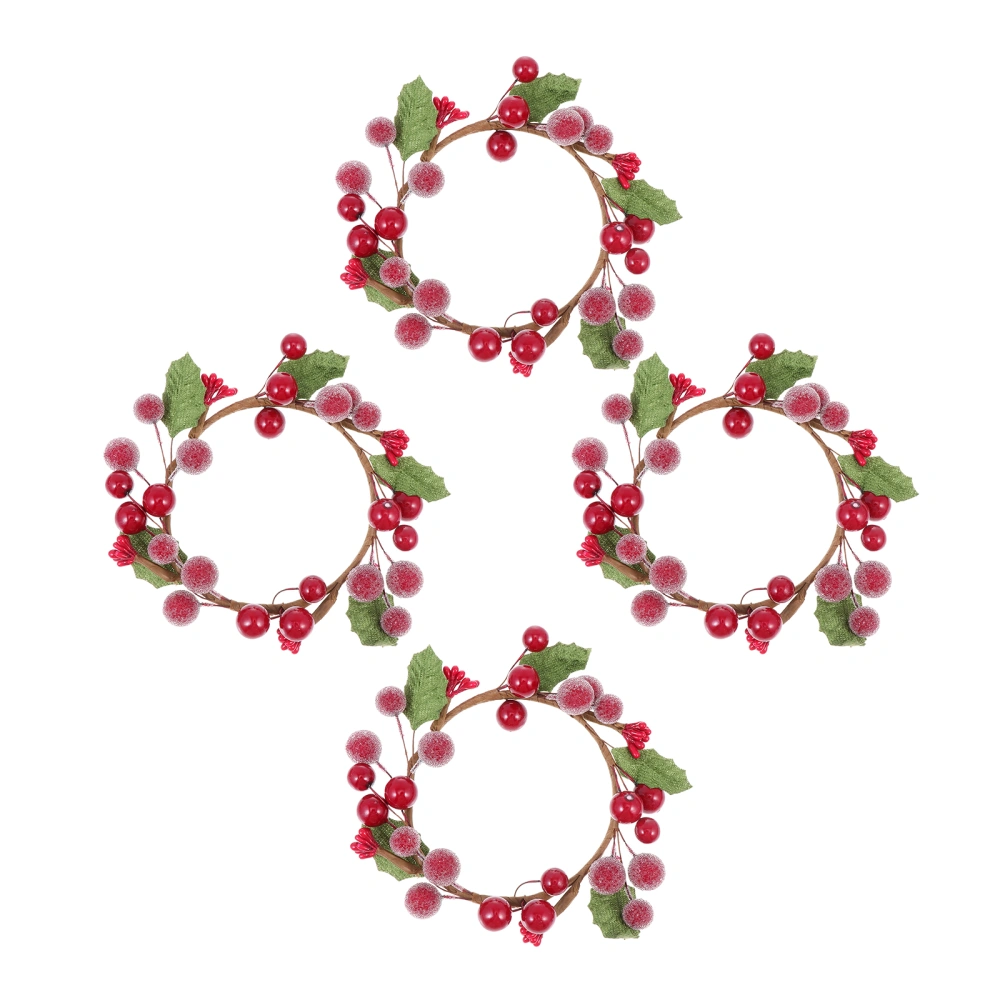 4Pcs Simulated Berry Garland Decors Decorative Candlestick Cup Mini Wreath Adorns