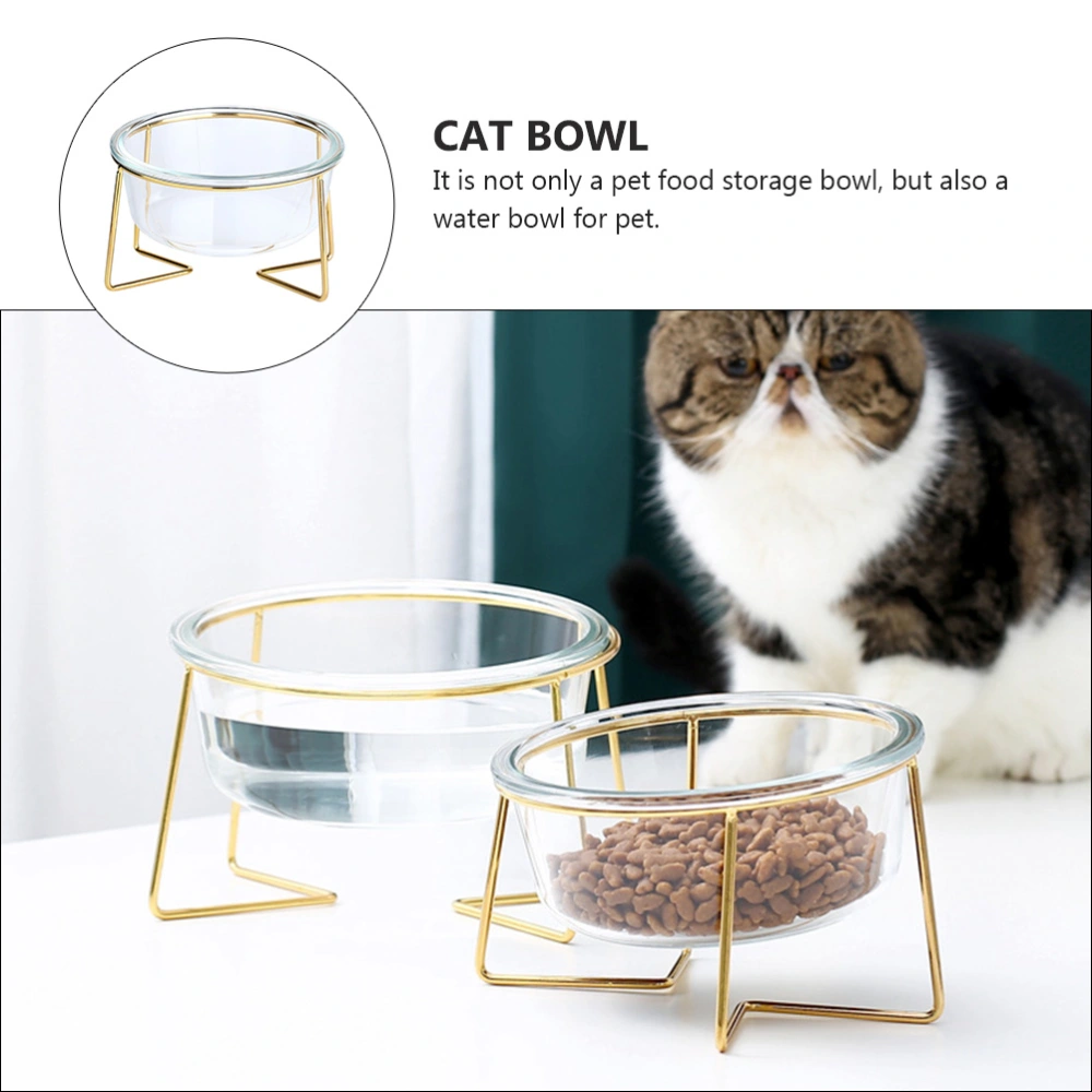 1pc Glass Bowl Pet Feeder Dog Cat Food Feeding Basin High Base Feeding Bowl