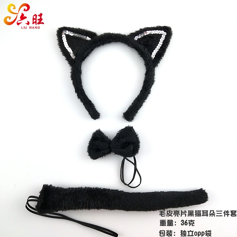 1 Set of Decorative Cat Ears Headband Bows Tie Headdress Tail Cosplay Props Set Party Cosplay Set