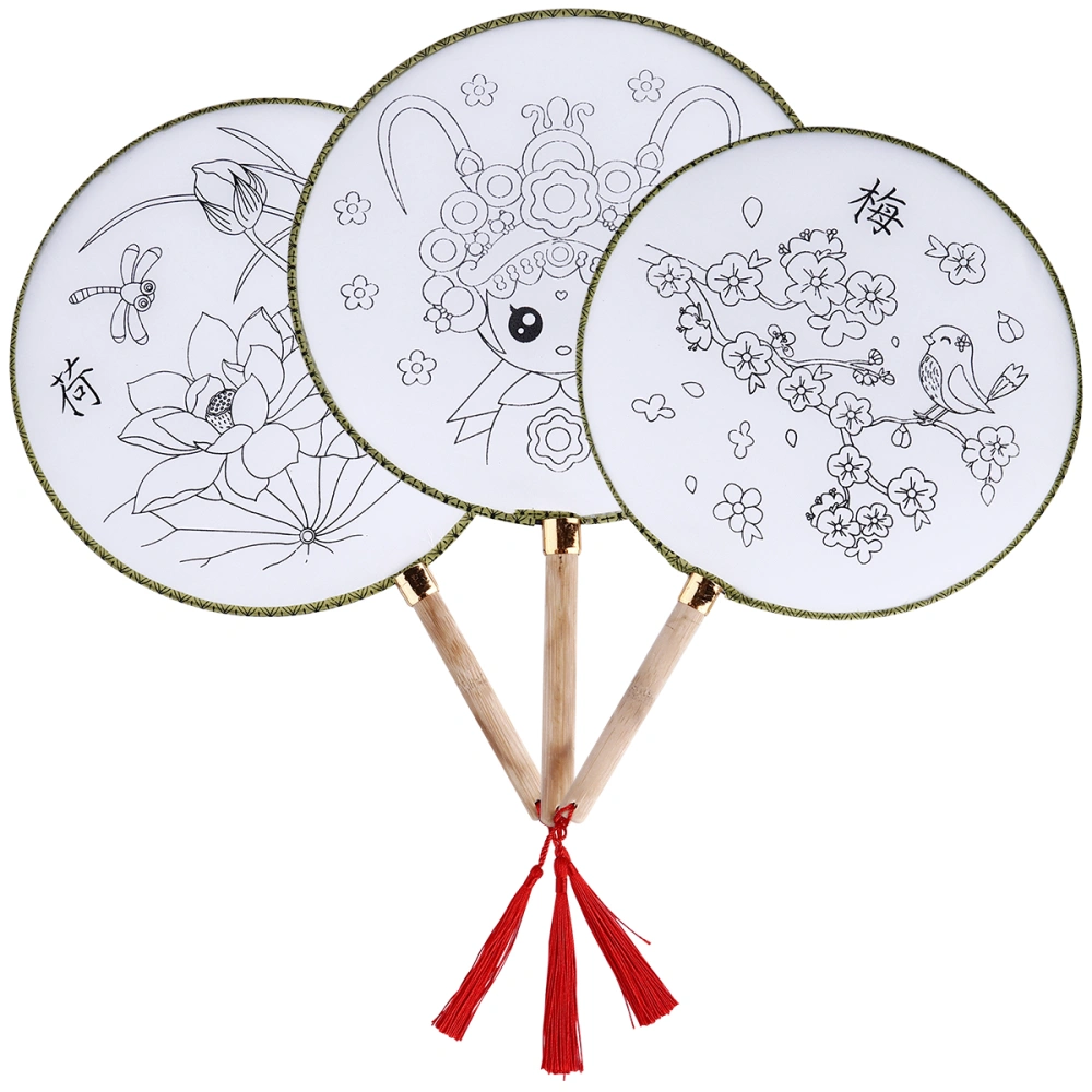 3 Sets DIY Painting Round Hand Fan Blank Drawing Fan Kids Graffiti Toy