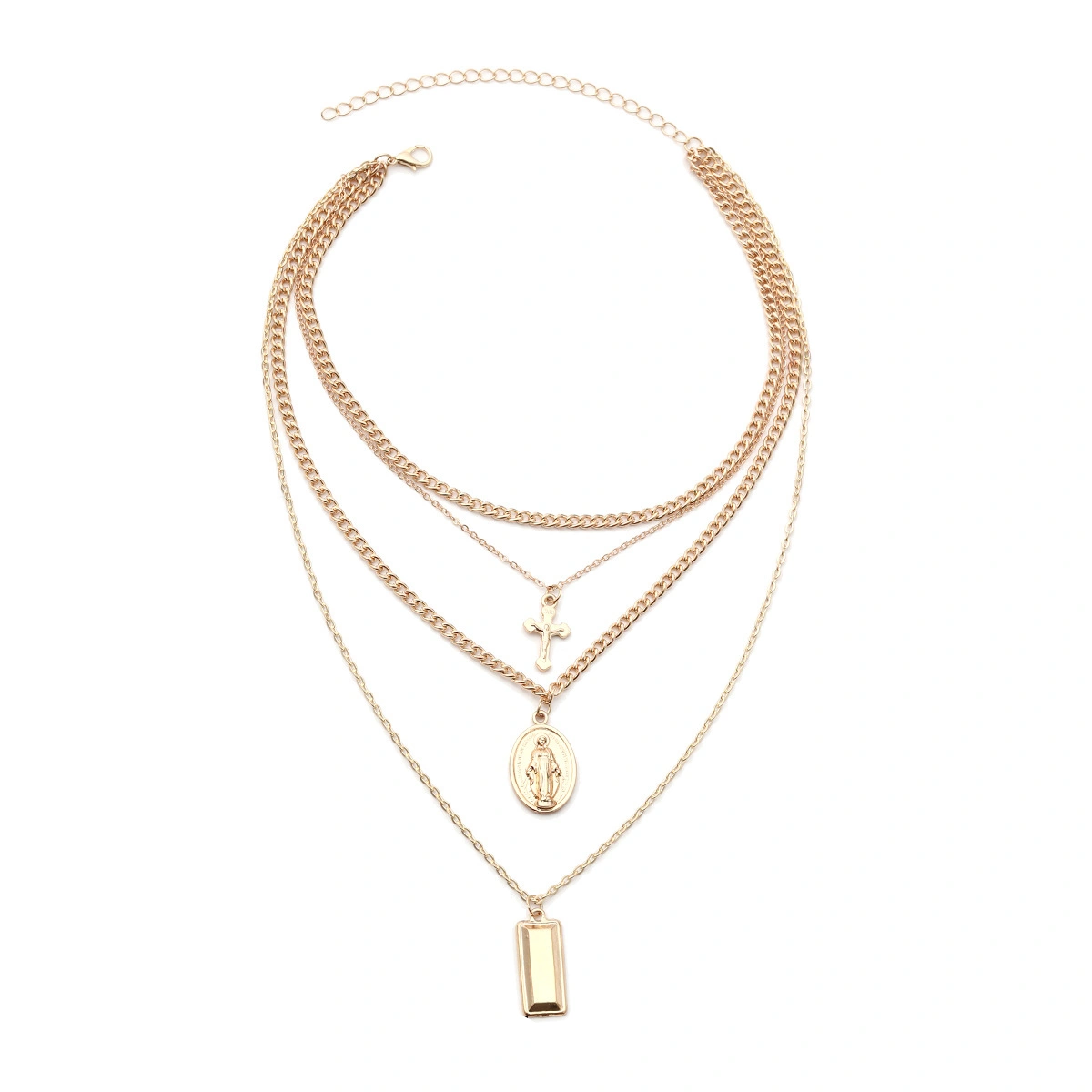 Multilayer Cross Pendant Chain Necklace Choker Necklaces Jewelry Gift for Women (Gold)