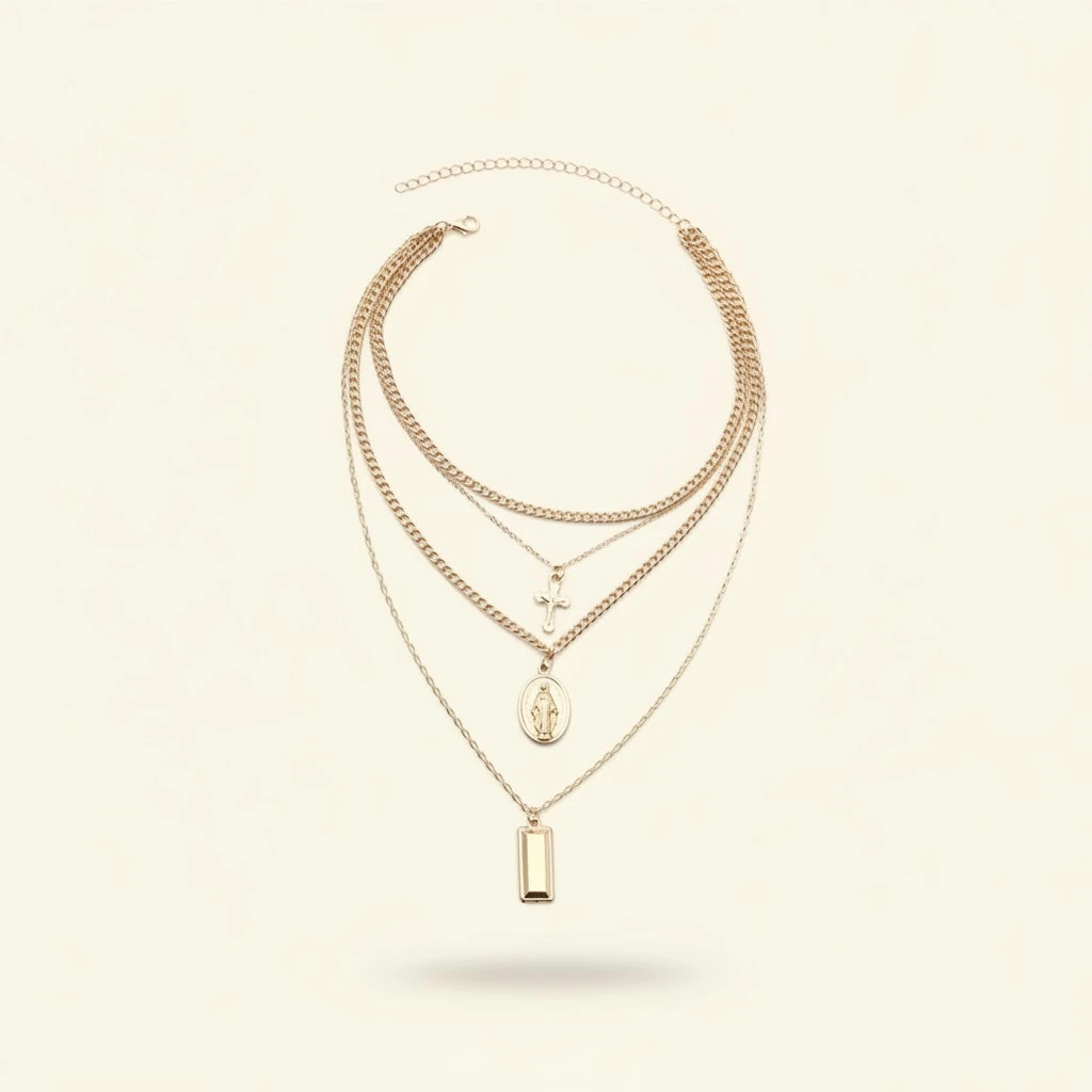 Multilayer Cross Pendant Chain Necklace Choker Necklaces Jewelry Gift for Women (Gold)