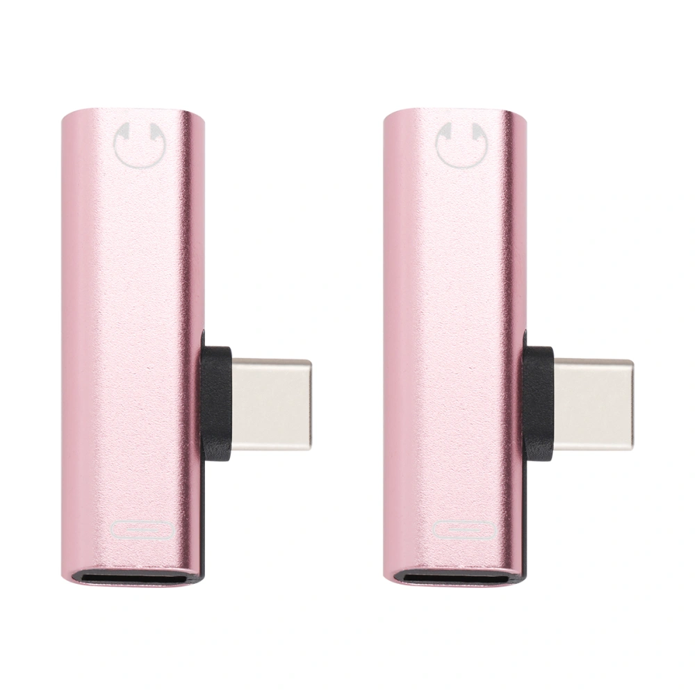 2pcs Type C to TypeC Dual Type-C USB-C Type C To 3.5mm Aux Jack Audio Adapter Earphone Charging Converter for Phone (Rose Gold)