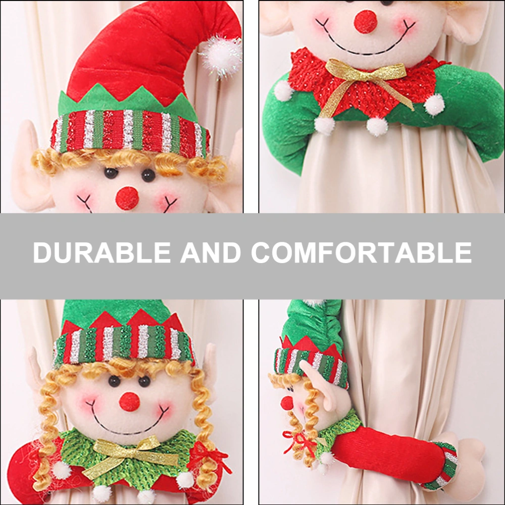 2 Pcs Christmas Curtain Buckles Cartoon Doll Ring Buckles Home Decor (Red+Green)