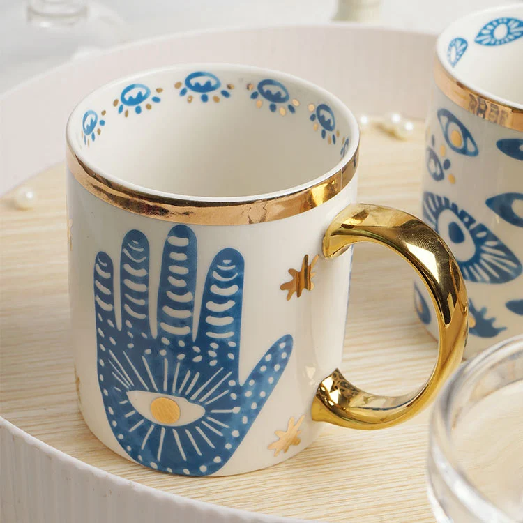 Evil Eye Ceramic Mug Decorative Coffee Cup Turkish Milk Cup Household Water Cup With Handle