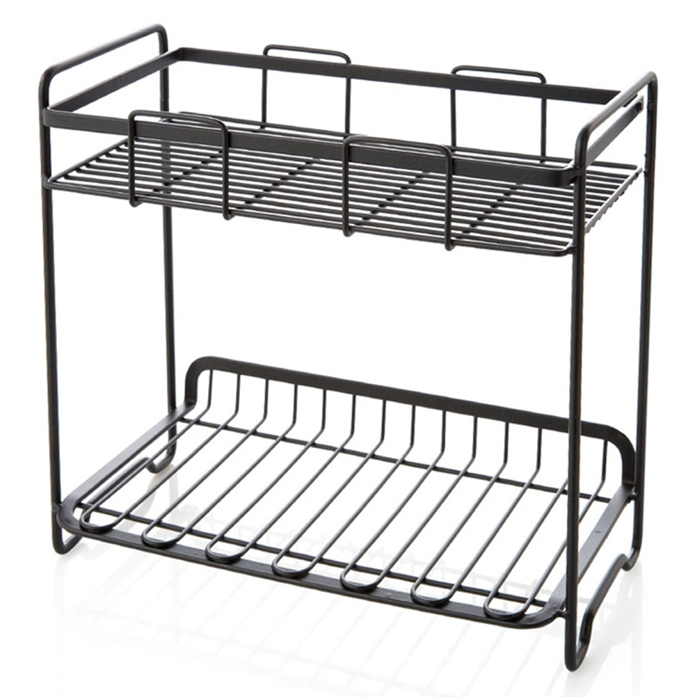 2-Tier Table Standing Rack Kitchen Bathroom Shelf Countertop Storage Organizer (Black)