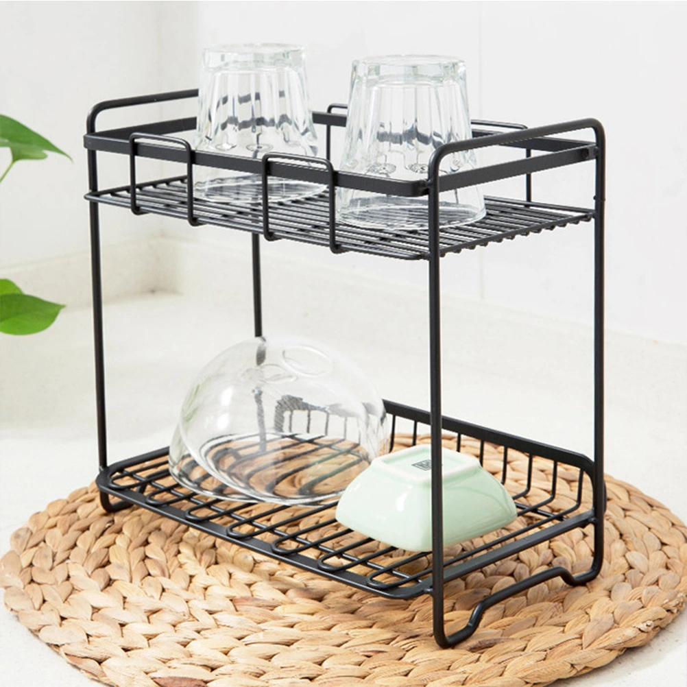 2-Tier Table Standing Rack Kitchen Bathroom Shelf Countertop Storage Organizer (Black)