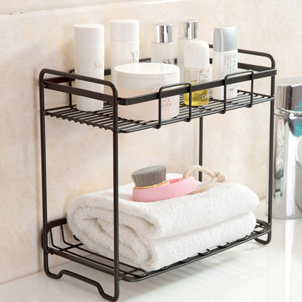 2-Tier Table Standing Rack Kitchen Bathroom Shelf Countertop Storage Organizer (Black)