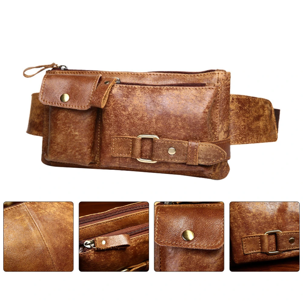 1Pc Cowhide Waist Bag Portable Retro Style Waist Bag Outdoor Phone Storage Bag