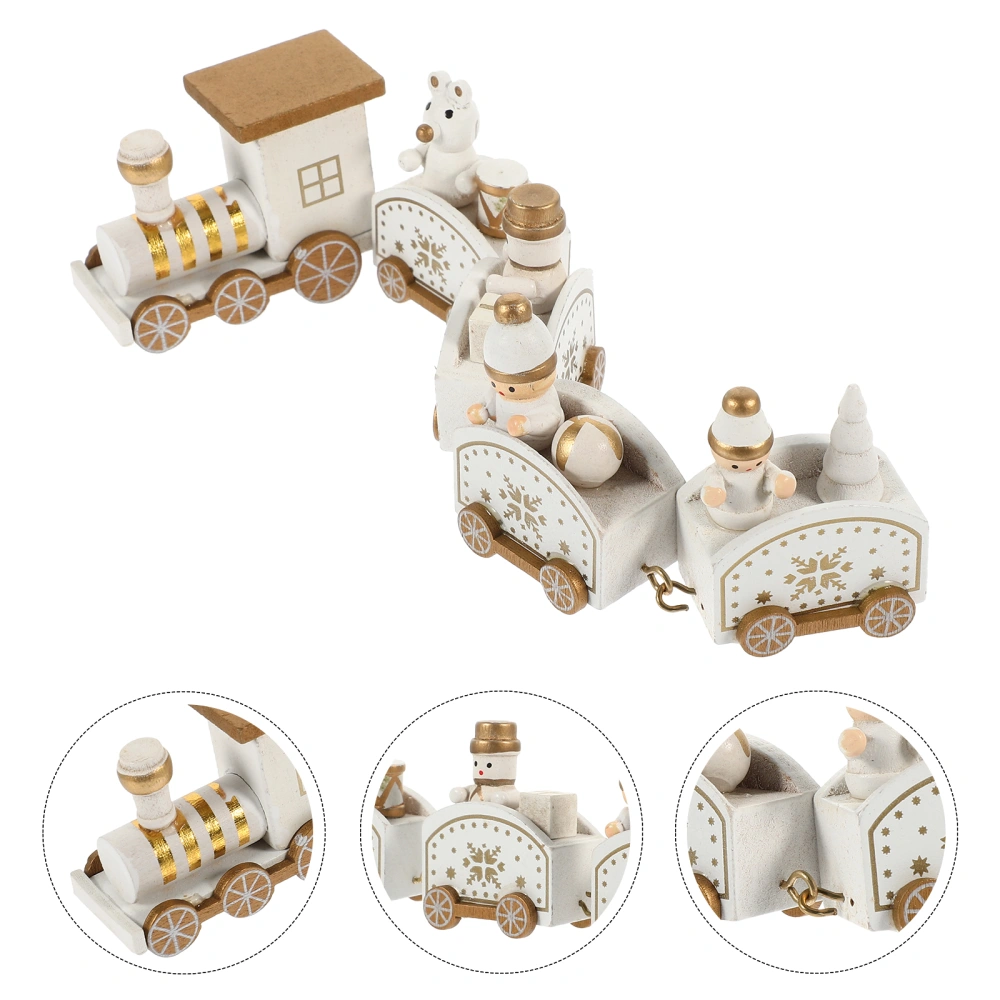 Wooden Train Toy Cartoon Train Model Christmas Home Decoration Festival Desktop Craft