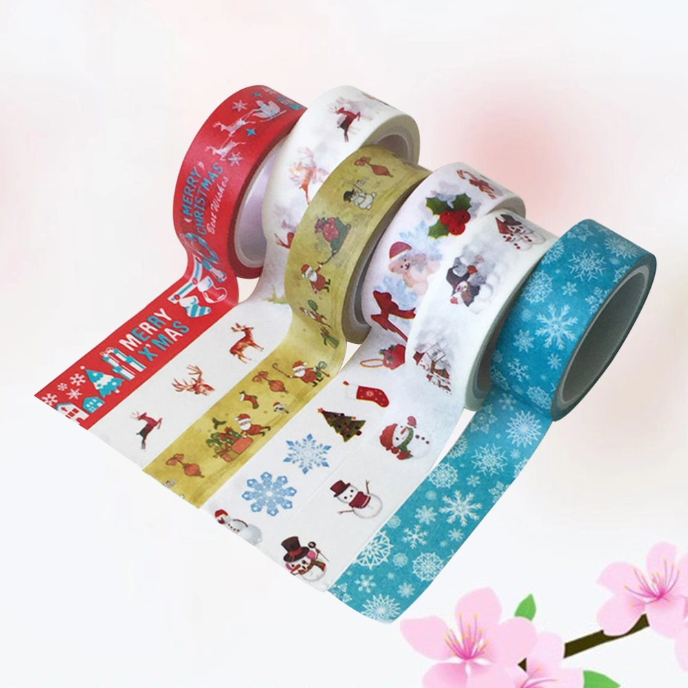 6 Rolls Washi Paper Tapes Christmas Cartoon Pattern Decorative Stickers Simple Tape Gift Packaging Band for DIY Craft Gift Supplies