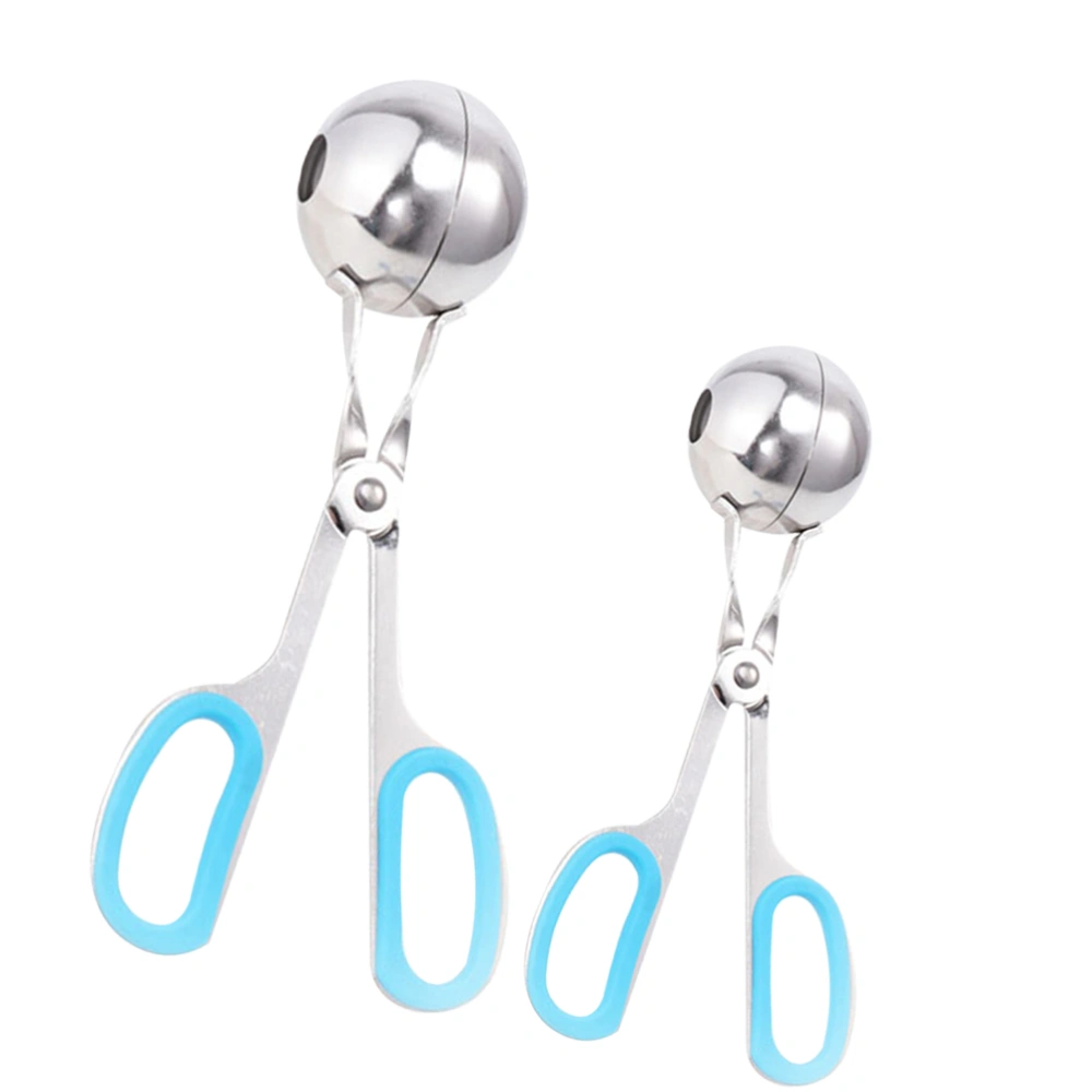 2pcs Stainless Steel Meat Ball Clip Convenient Meatball Clip Kitchen Meat Ball Clip for Home Restaurant (S Size Blue + L Size Blue)