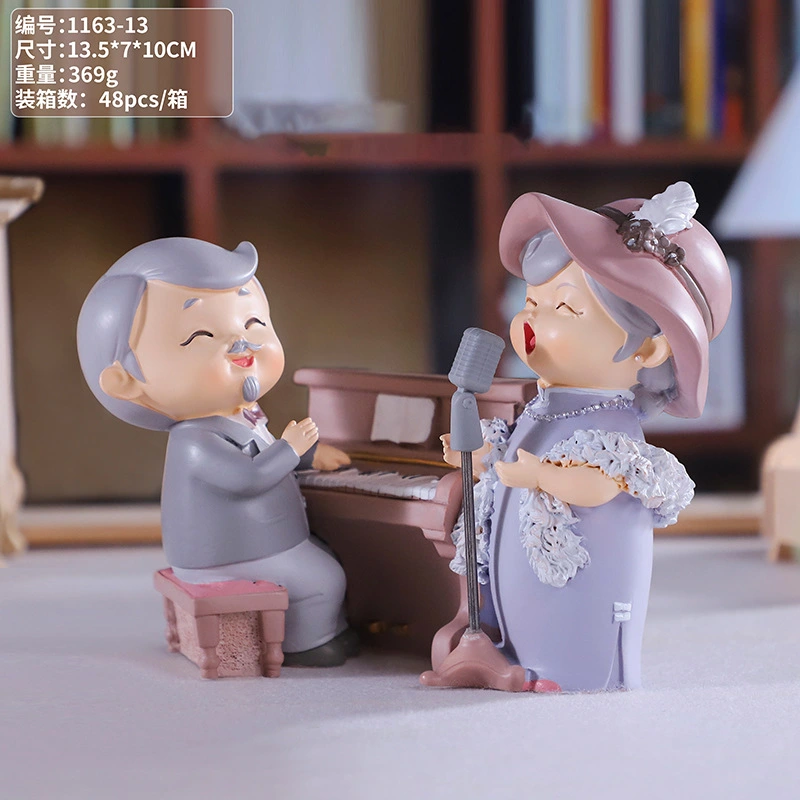 1 Set Lovely Elderly Couple Figurine Grandparent Couple Statue Wedding Anniversary Gift