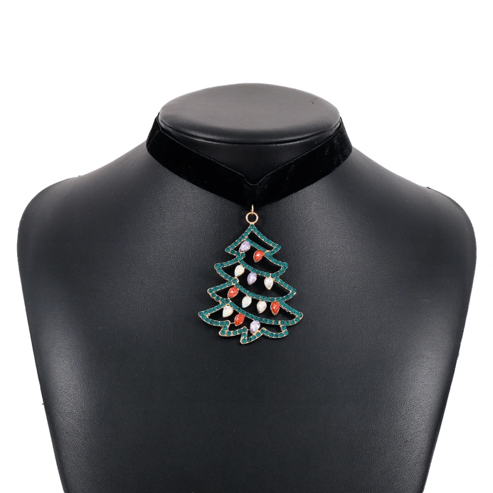 Decorative Christmas Tree Pendant Decor Rhinestone Necklace Xmas Tree Shaped Pendant Necklace