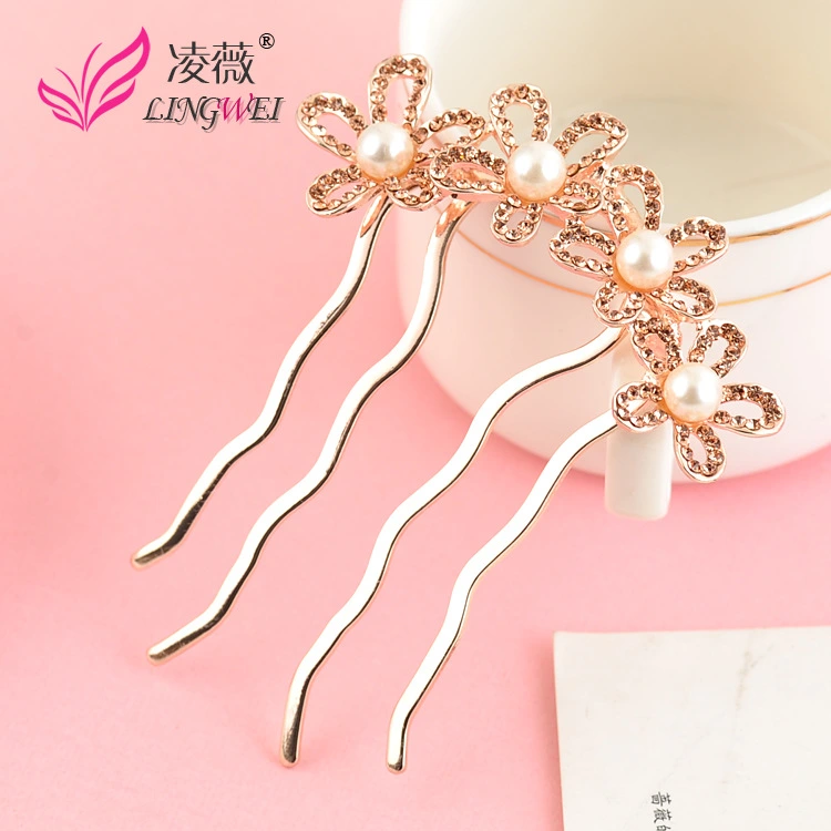 Rhinestone Hair Pin Pearl Flower Hair Pin Wedding Hair Pin Headwear Bridal Headpiece