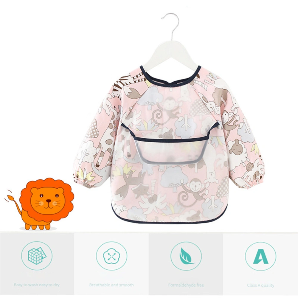 1 Pc Zoo Pattern Practical Kids Overclothes Waterproof Long Sleeve Dining Bib for Baby Infant Newborn (Pink) - Size 100