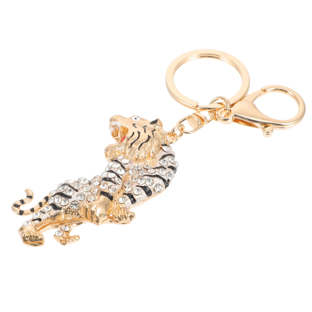 Tiger Shape Key Chain Rhinestone Bag Hanging Pendant Zinc Alloy Key Ring