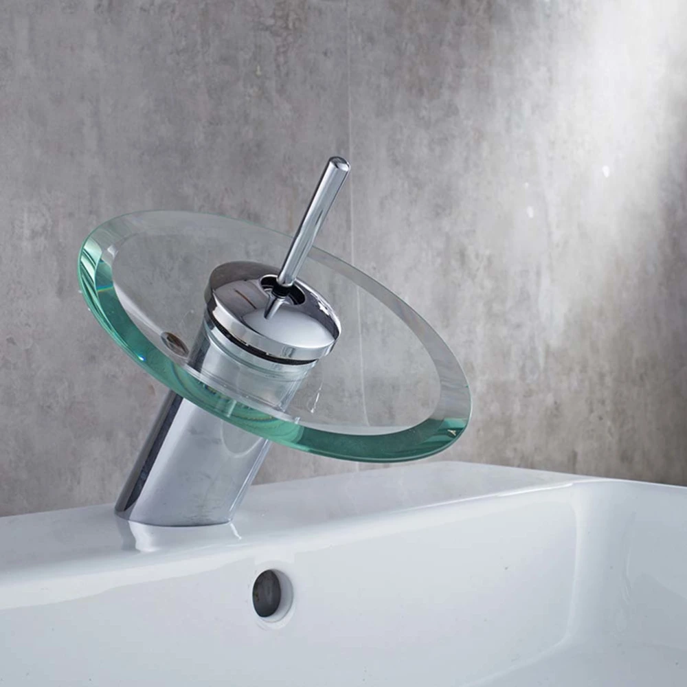 Plating Waterfall Bathroom Sink Faucet Hot and Cold Water Mixer Tub Waterfall Faucets with Stainless Steel Spout