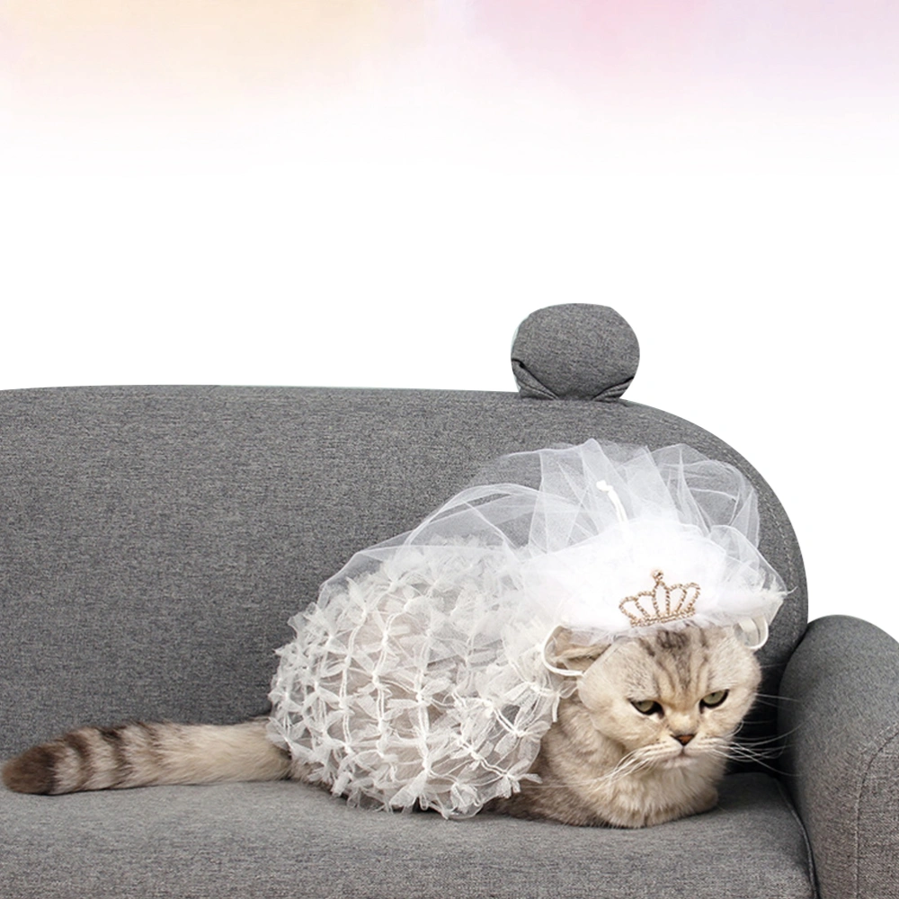 Pet Cat Bride Headdress Crown Pattern Decor Cosplay Wedding Accessories for Birthday Wedding Party (White, Size L)