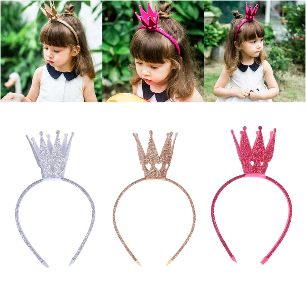 3 Pcs Crown Headband Stereo Glitter Hair Hair Loop Hair Clasp Hair Band Hair Accessories for Children(Gold + Silver + Red)