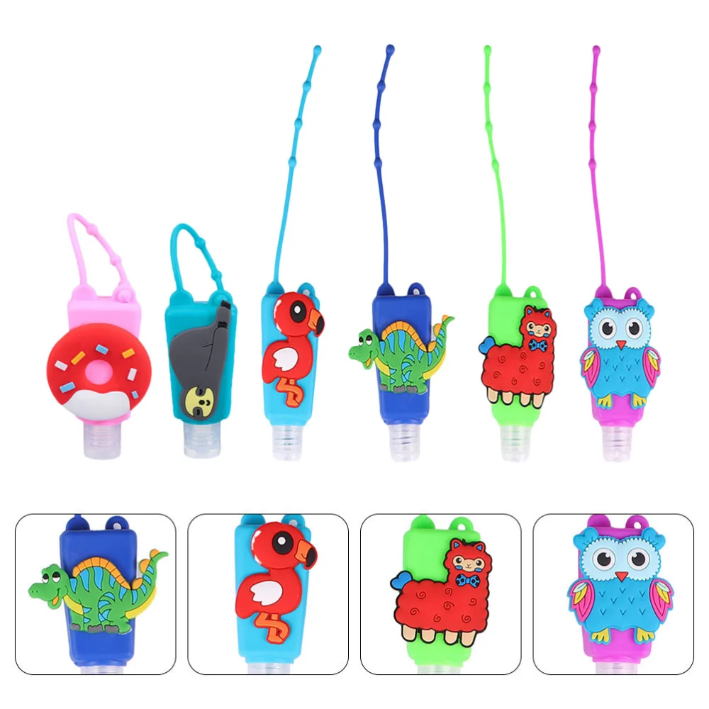 6 Sets Cartoon Silicone Hand Sanitizer Holder Empty Carriers Refillable Bottles Random Style