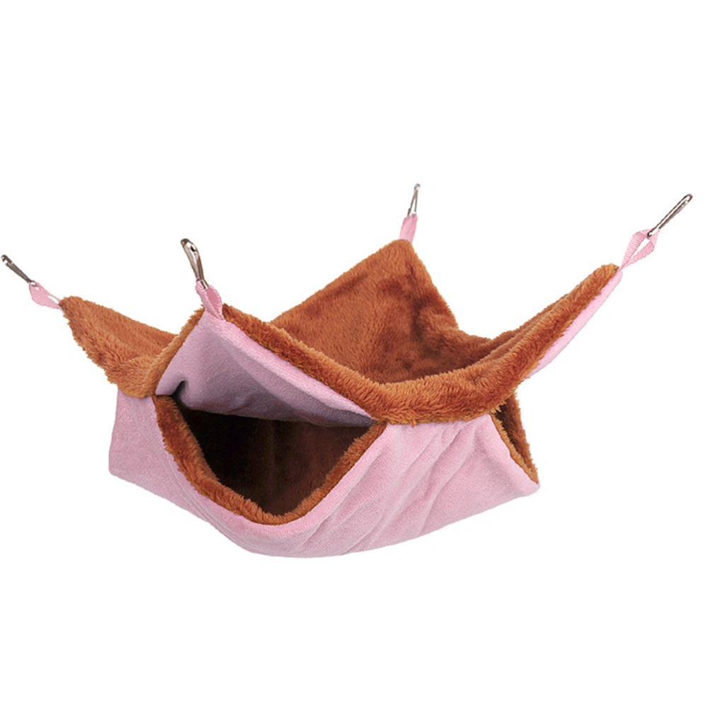 Double Layer Squirrel Rest Nest Warm Plush Sugar Glider Hammock Thicken Sleeping Bed Pet Supplies (Pink, Size L)