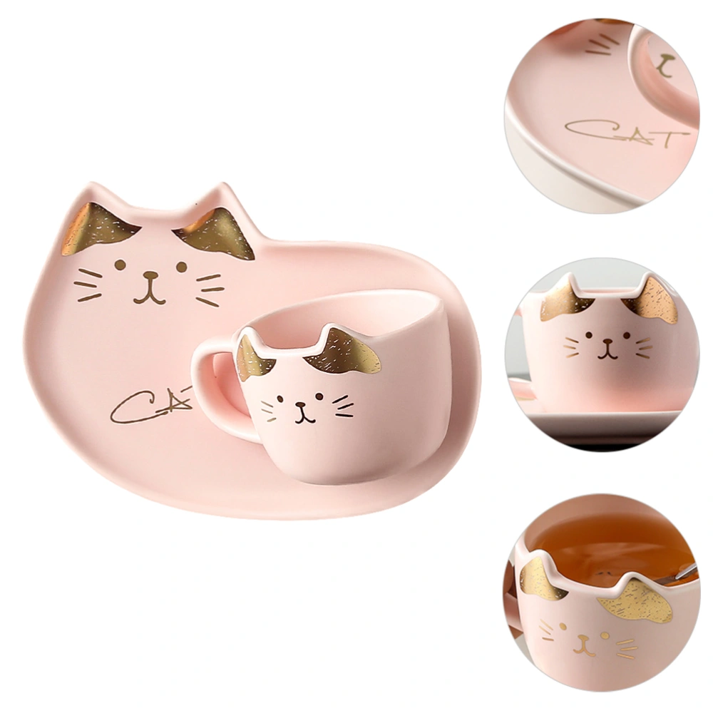 1 Set Ceramic Mug Cup Lovely Cat Design Water Cup Saucer for Home Office