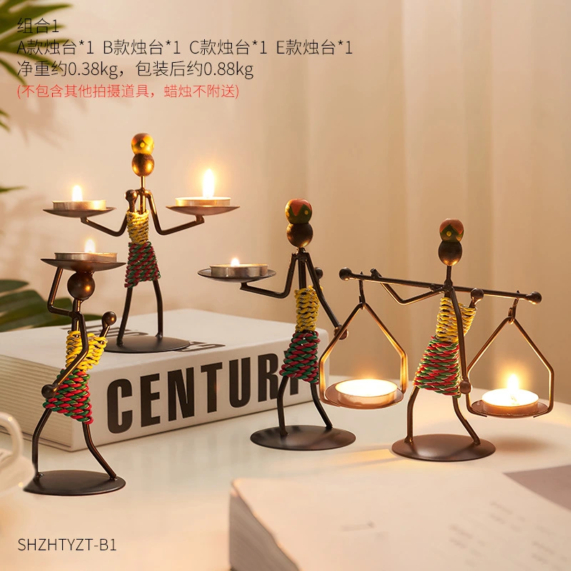 4pcs Tabletop Decorative Candle Holder African Figurine Candlestick European Style Iron Candle Stand