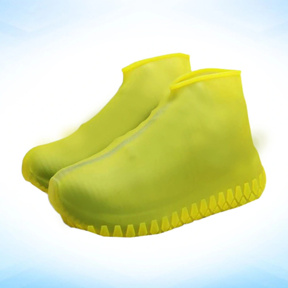 1 Pair Yellow Outdoor Unisex Adult Rain Shoes Cover Edging Full Waterproof Transparent Rain Day Anti-Slip Dustproof Shoe Cover Size M