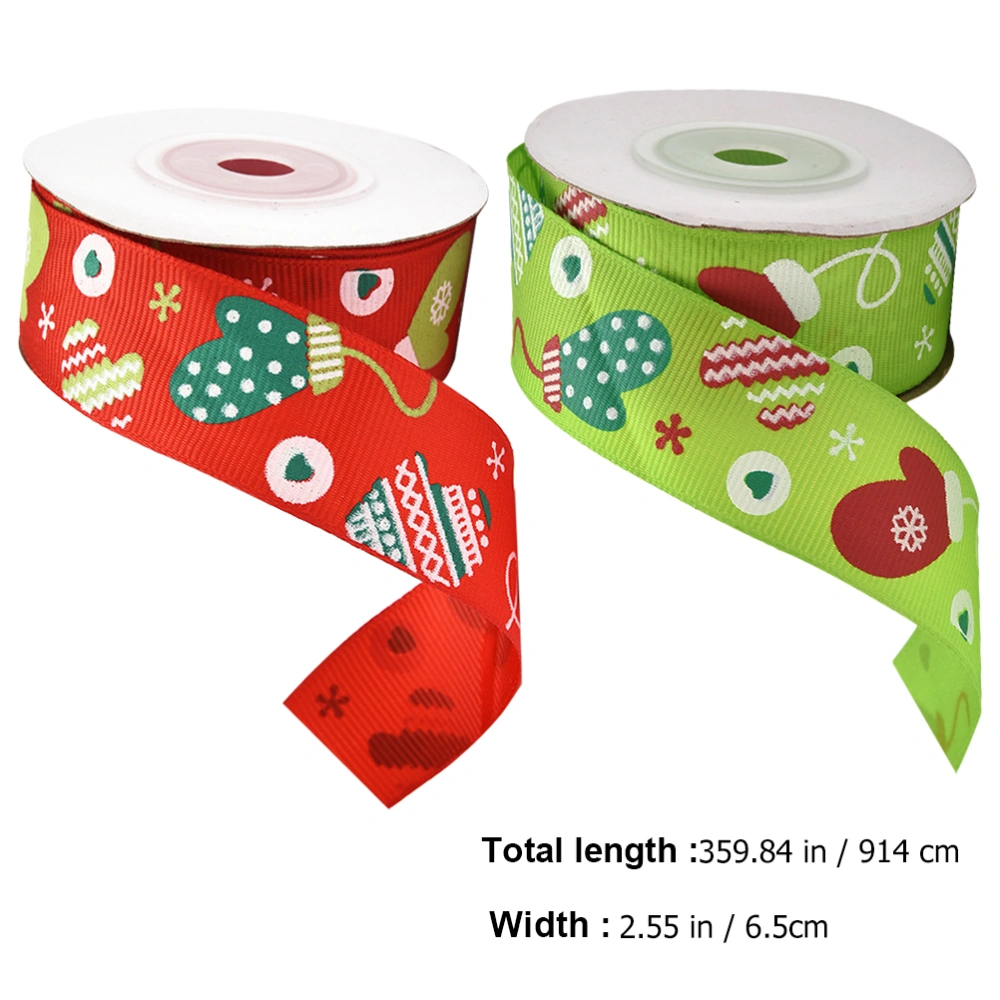 2 Rolls Christmas Decoration Ribbon Printed Ribbon DIY Xmas Wrapping Ribbon