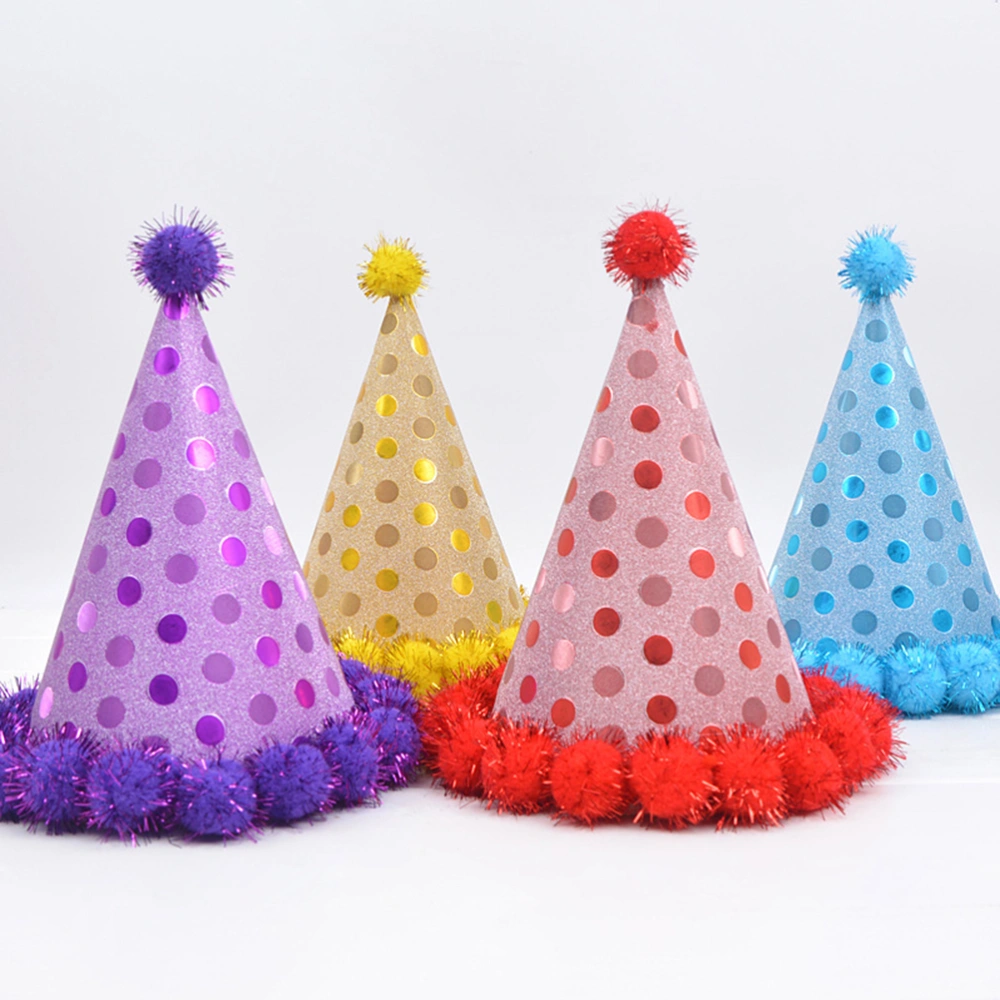 6pcs Birthday Paper Hat Shiny Plush Balls Party Supplies (Sky-blue)