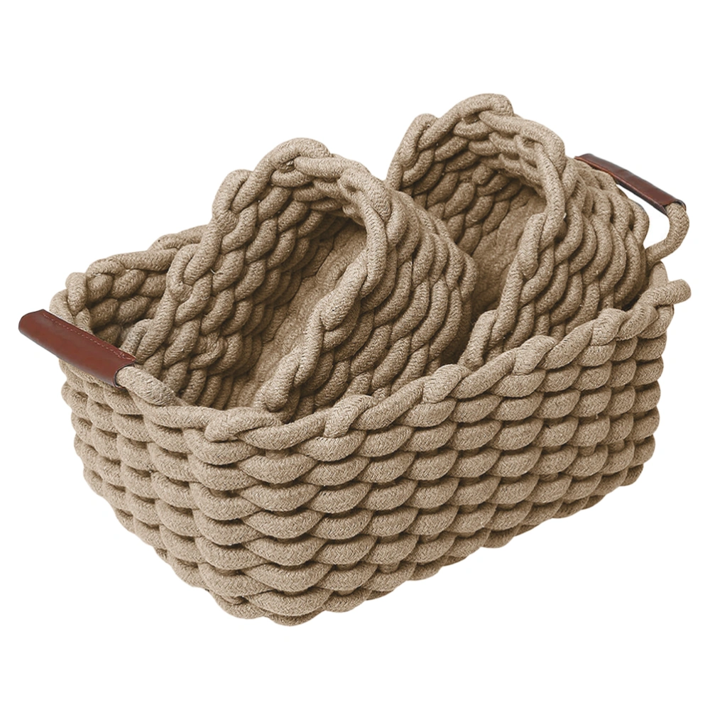 1 Set of Nordic Style Cotton Rope Woven Storage Basket Desktop Storage Holder Home Storage Organizer