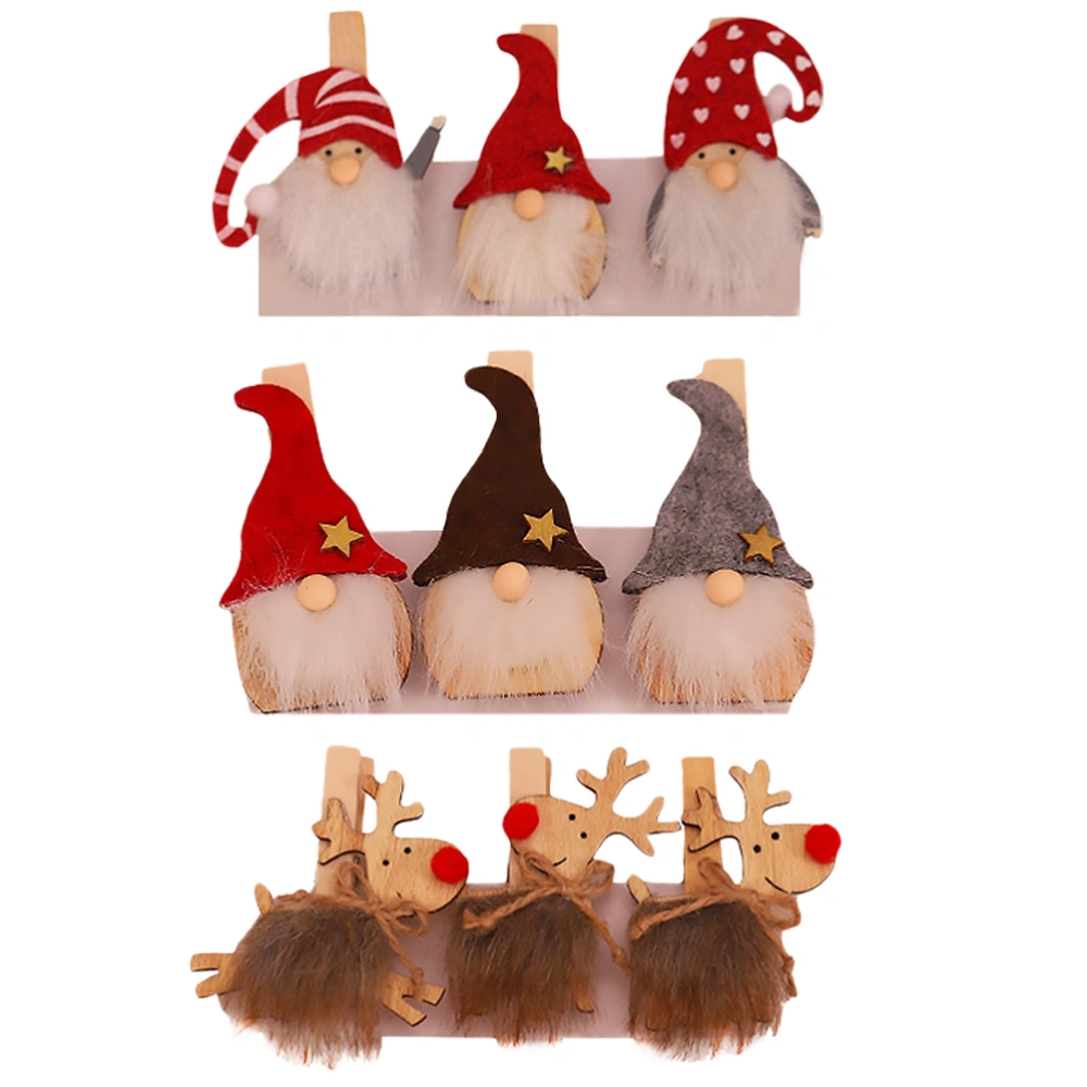 9Pcs Christmas Adornments Decorative Pendant Clips Creative Wooden Clips Prop (Random Style)