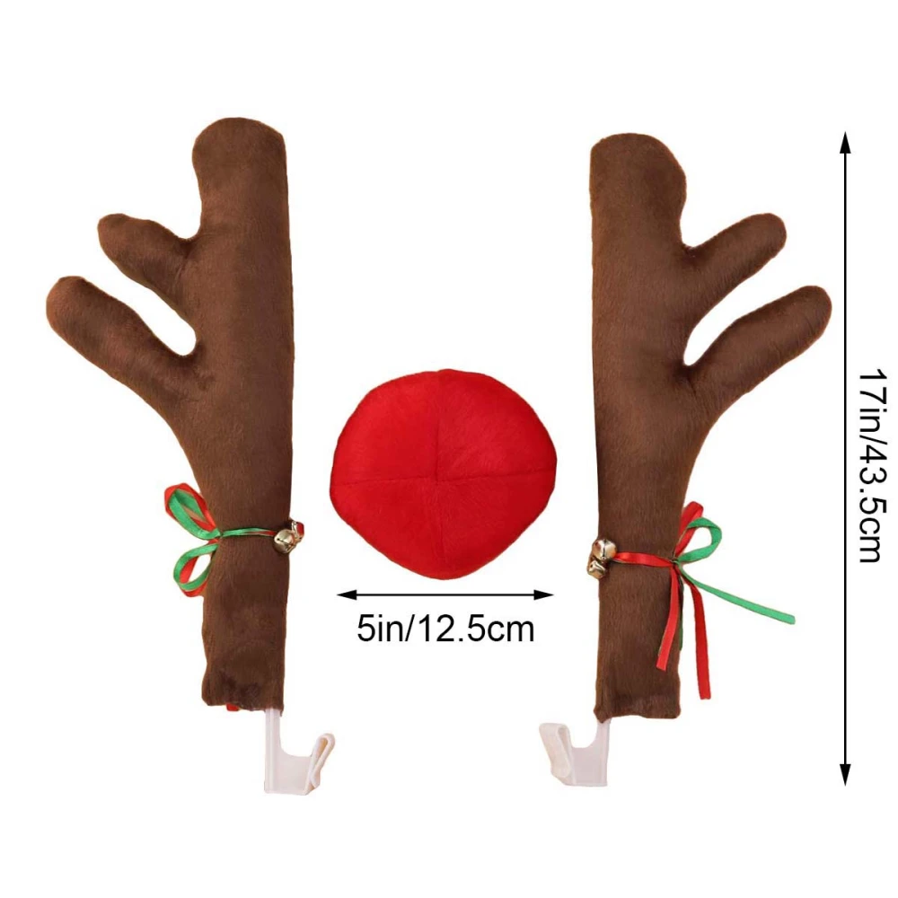 Car Antlers with Nose Funny Christmas Decorations Kit for Vehicles (Brown)