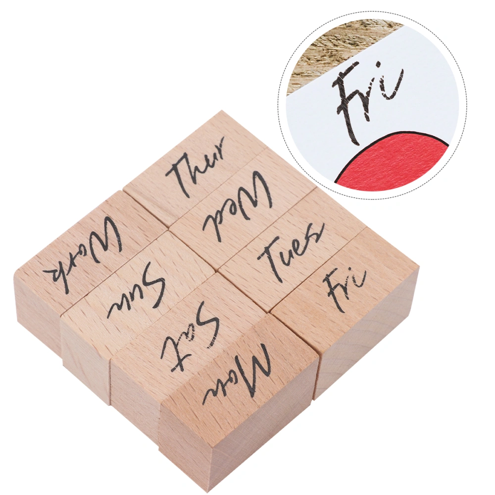 1Pc Wooden Seal Portable Greeting Stamp Creative English Letter Stamp for Scrapbooking Craft Diary (Abbreviated Week)