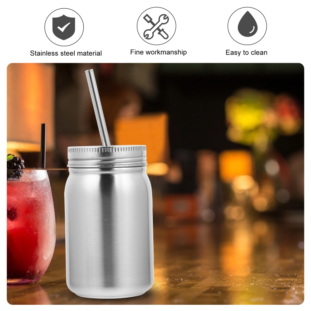 Stainless Steel Bottles Mason Jars Thermal Sublimation Transfer Cups with Straw