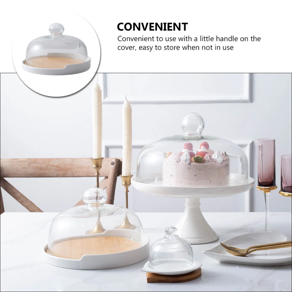 1 Set of Household Cake Plate with Cover Rotating Dessert Tray Glass Cover