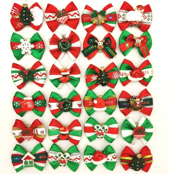 20pcs Colorful Xmas Dog Hair Bows Christmas Pet Bowknot Hair Ties Headdress