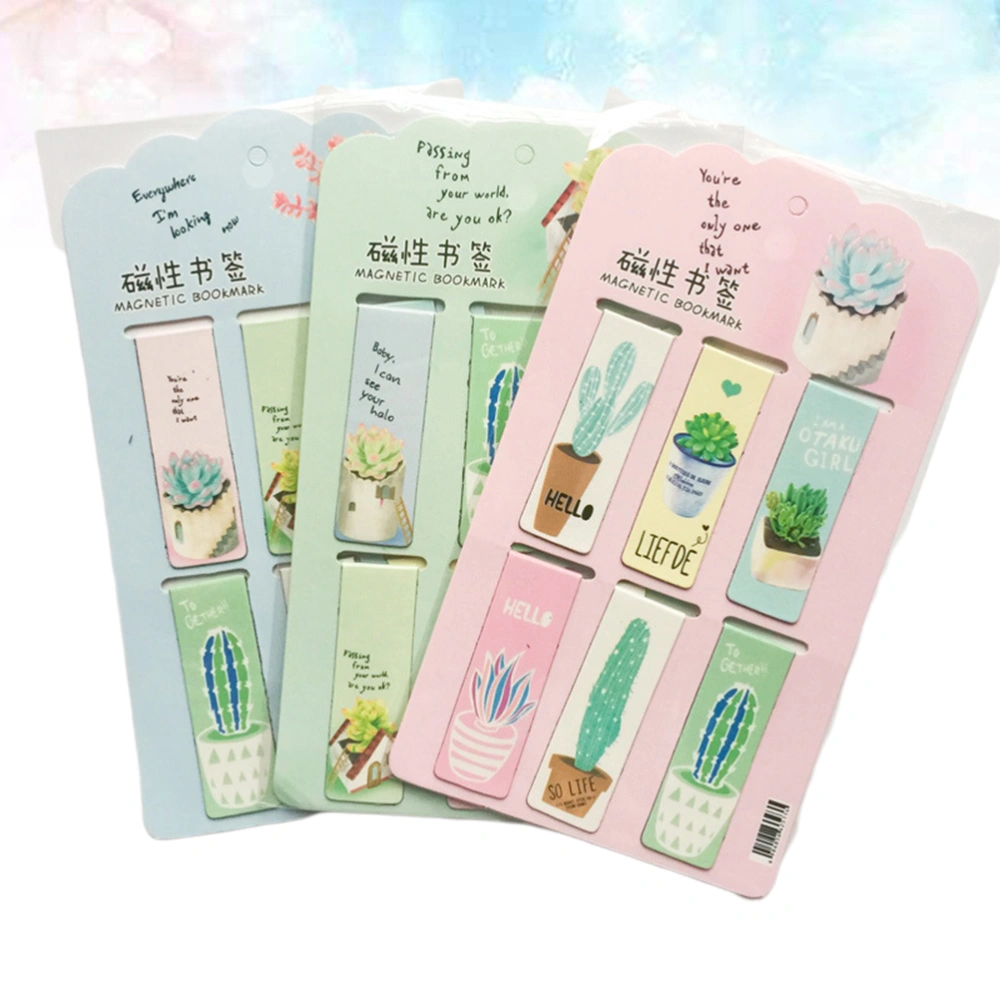 18PCS Creative Plant Pattern Magnet Bookmarks DIY Cartoon Page Marker Stationery Accessories for Home School Office Random Pattern