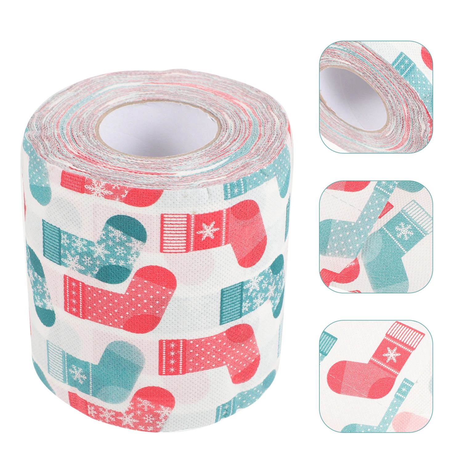 1 Roll of Christmas Toilet Paper Christmas Socks Pattern Toilet Paper Xmas Printing Tissue Roll Decor