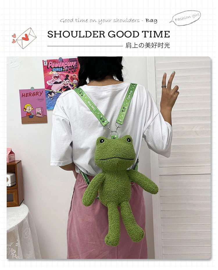 Frog Shaped Backpack Plush Double Shoulder Straps Bag Cute Frog Shaped Bag Decor