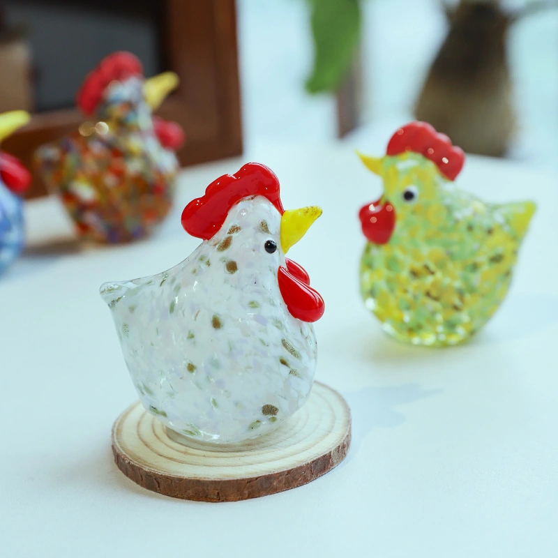 2pcs Chicken Decor Desktop Chicken Statue Decor Glass Chicken Sculpture Home Decor