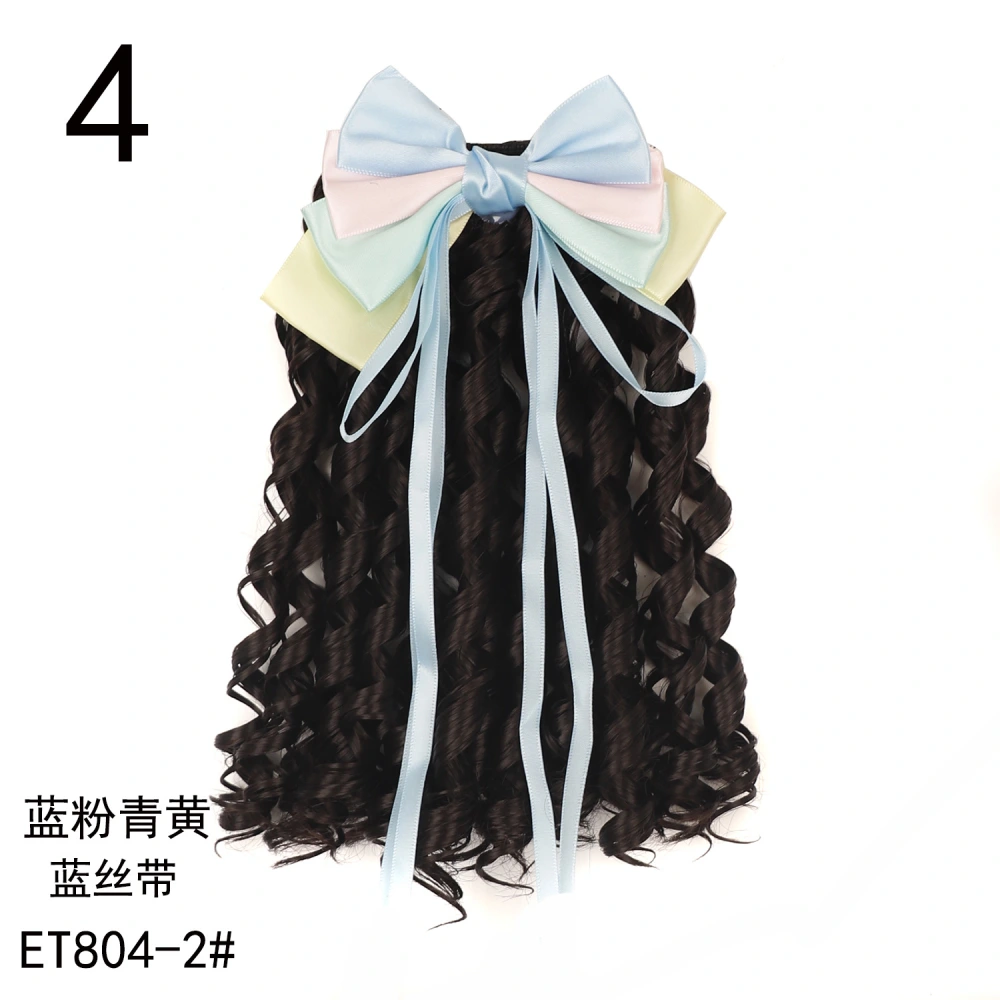 Bow Long Curly Wavy Wig Prom Cosplay Hairpiece Dancing Party Hair Accessory for Women