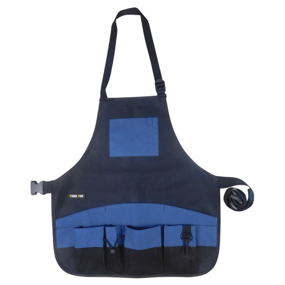 Multi-function Pocket Apron Wear-resistant Dirt Apron Storage Tool Apron Garden Cleaning Work Clothes (Black+Blue)