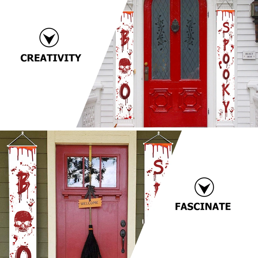 1 Set of Halloween Themed Door Banners Halloween Party Porch Banners Bloody Pattern Banners