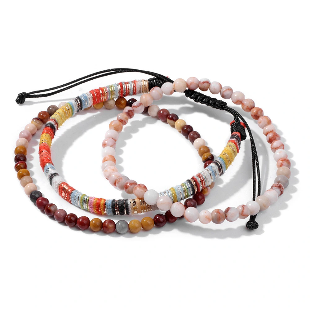 3pcs Beautiful Stone Beaded Bracelet Wrist Bracelet Women Woven Bracelet Female Jewelry