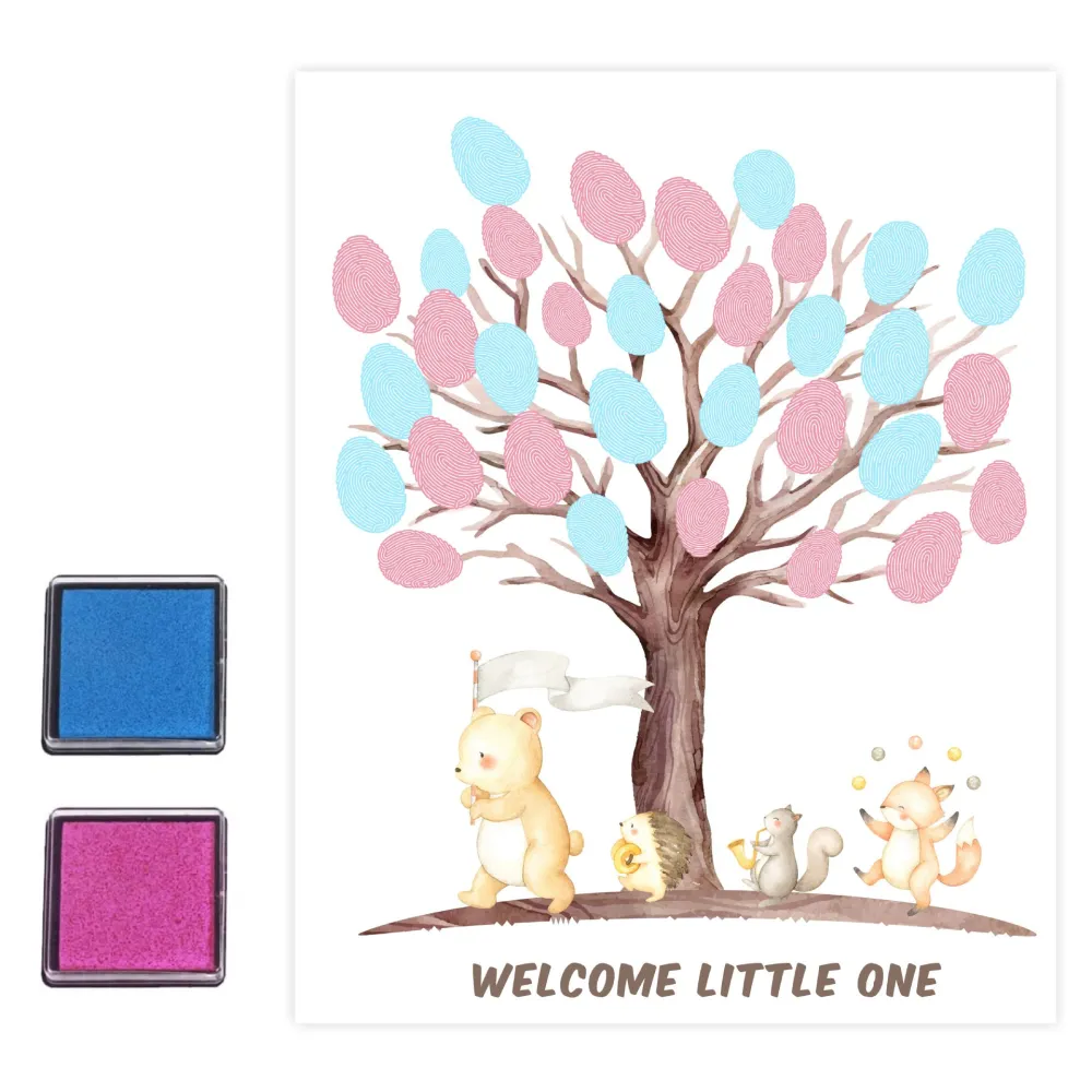 1 Set of Gender Reveal Party Fingerprint Tree Sign Baby Shower Guest Book Gender Reveal Party Supplies