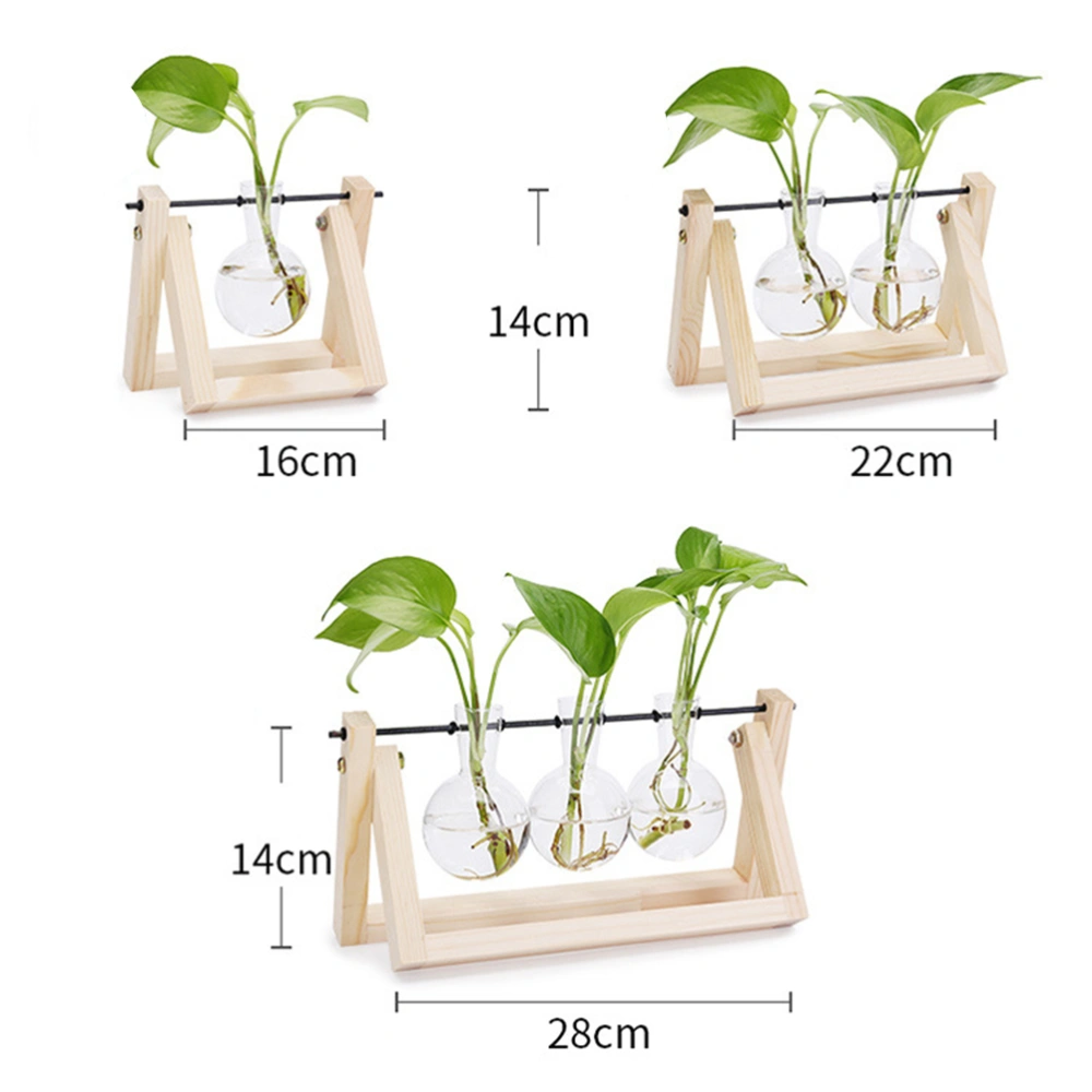 Desktop Glass Planter Bulb Vase with Classic Solid Wooden Stand and Metal Swivel Holder for Hydroponics Plants Home Garden Wedding Decor - 3 Bulb Vase