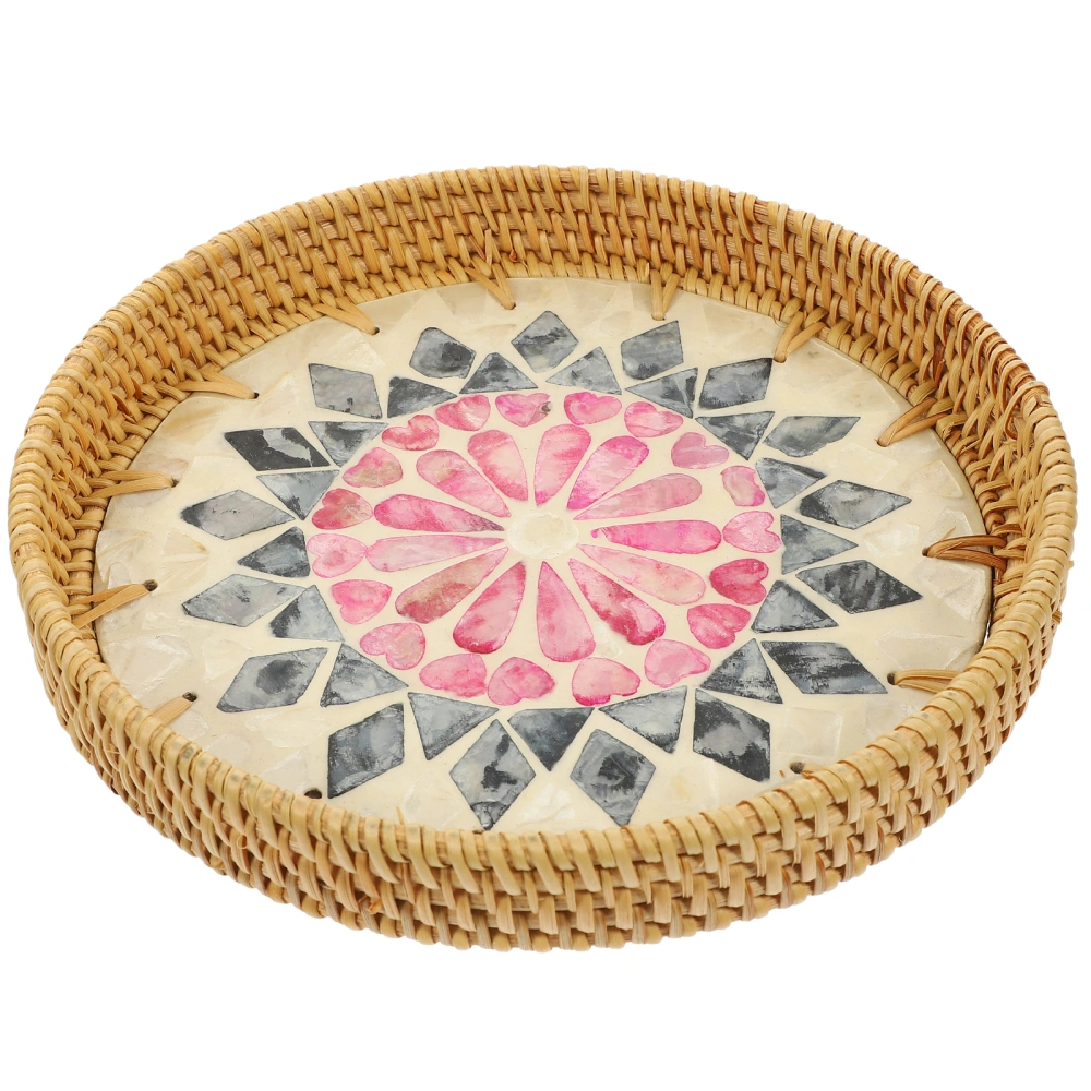 Traditional Handmade Basket Round Rattan Woven Serving Basket Tray Decor Serving Basket